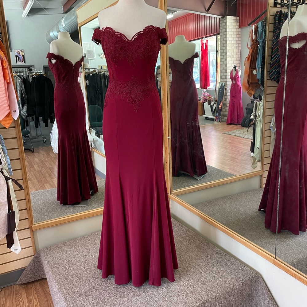 Maroon formal Gown by STARBOX, size Medium off the shoulder